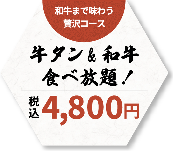 和牛まで味わう 贅沢コース 税込4,800円